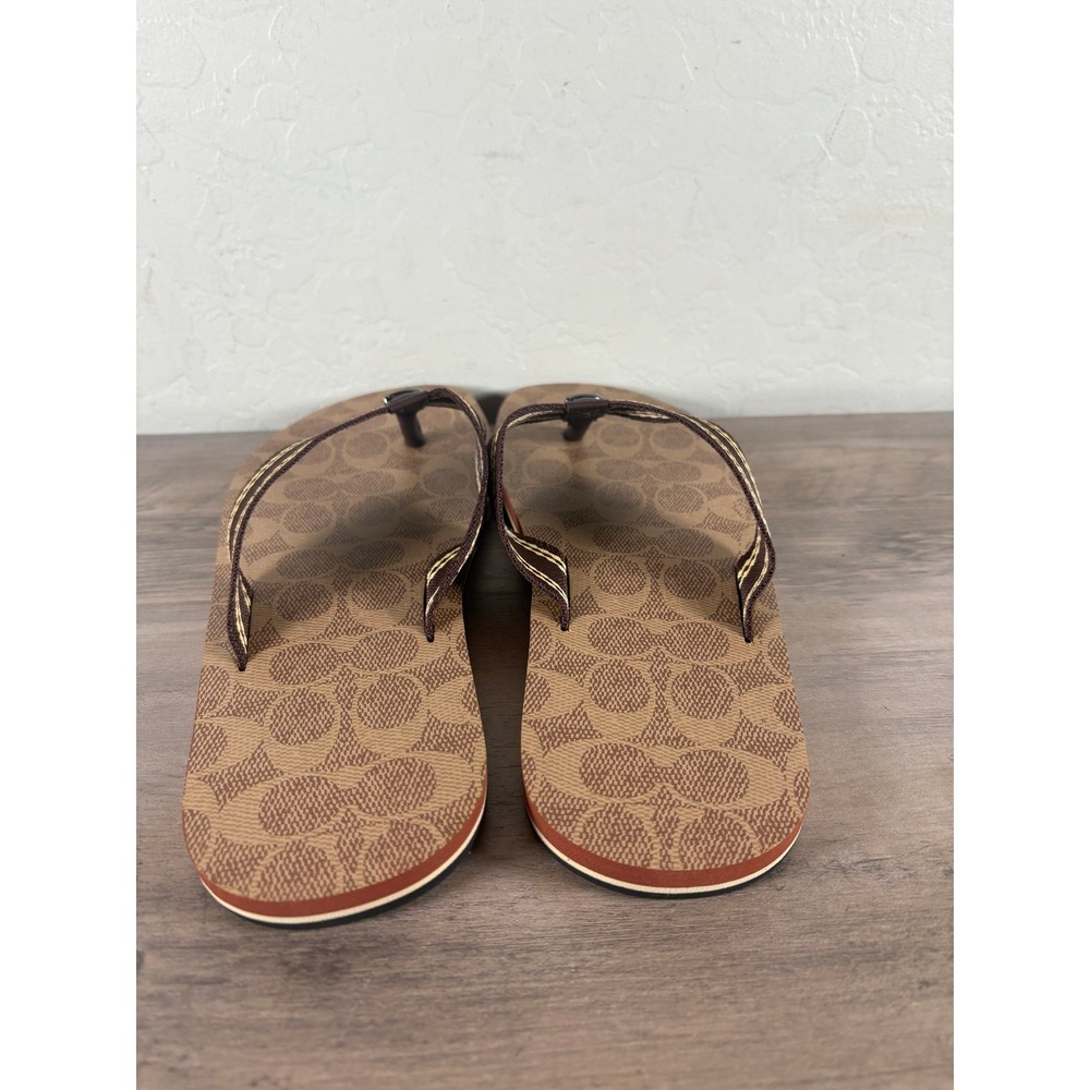 Coach Mens Sig Webbing Flip Flop Tan Signature C8896 Sandal Size 8 D - Picture 4 of 8